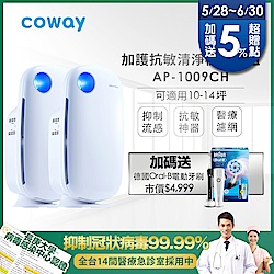 Coway 經認證抑制冠狀病毒 加護抗敏型空氣清淨機 AP-1009CHB 超值2入組 送 (加碼送德國百靈Oral-B電動牙刷)