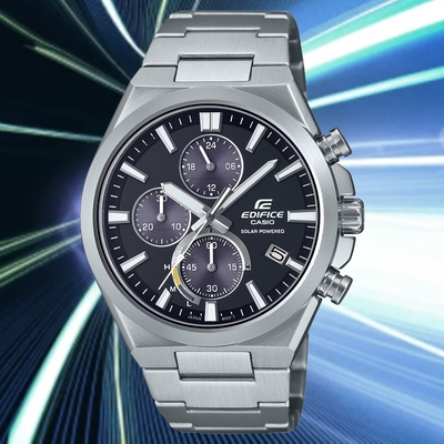 CASIO 卡西歐 EDIFICE 太陽能 三眼運動型設計腕錶-黑 鋼帶(EQS-950D-1AV 防水100米)