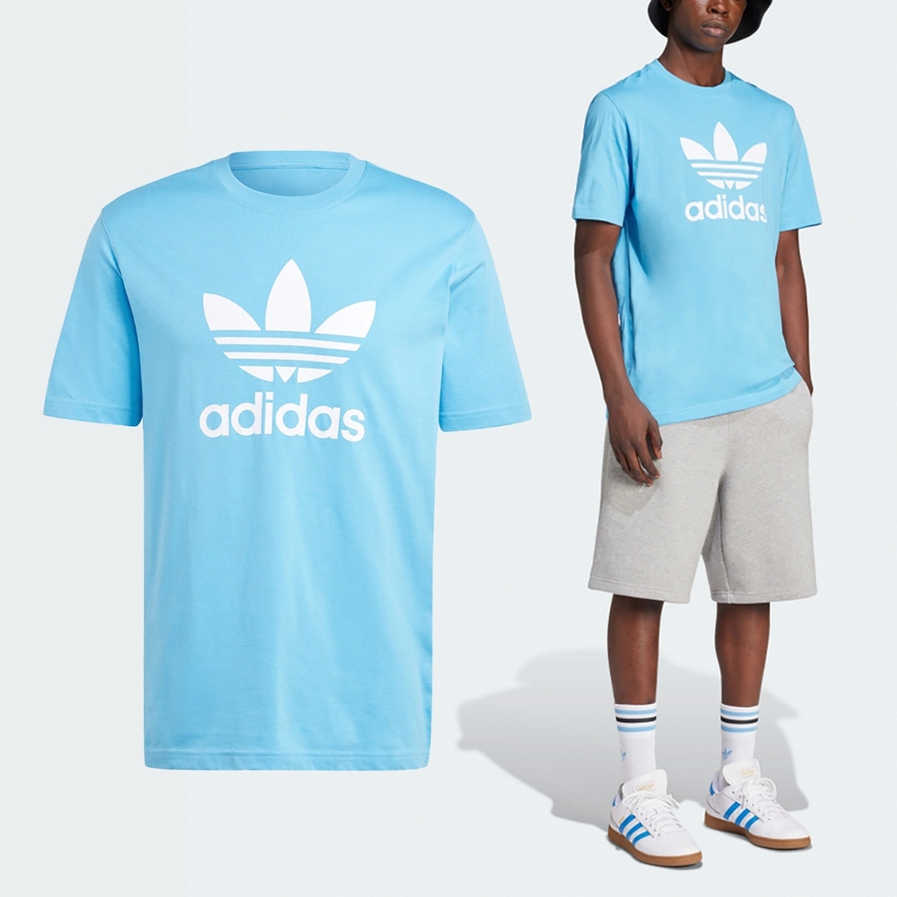 adidas 短袖 Adicolor Trefoil Tee 男款 藍 白 純棉 三葉草 棉T 短T 愛迪達 IR7980