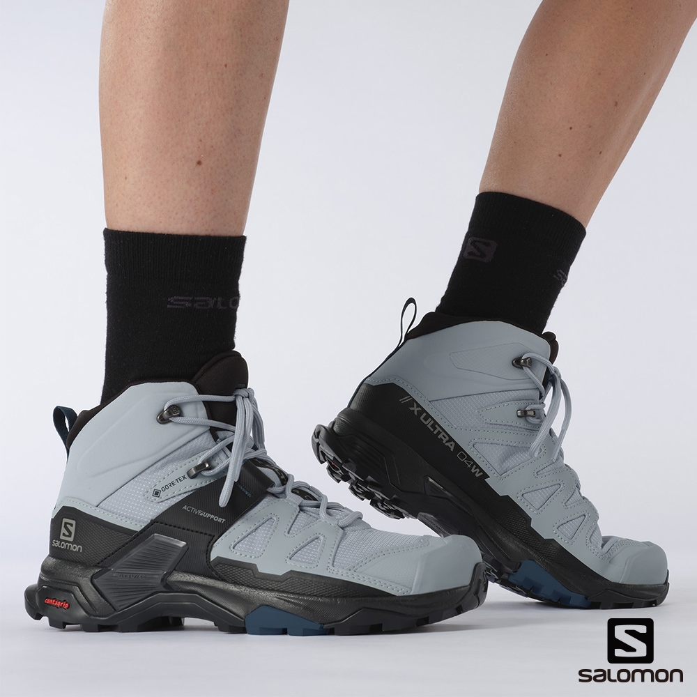 官方直營 Salomon 女 X ULTRA 4 Goretex 中筒登山鞋 寬楦 深礦灰/黑/藍 | 登山鞋 | Yahoo奇摩購物中心