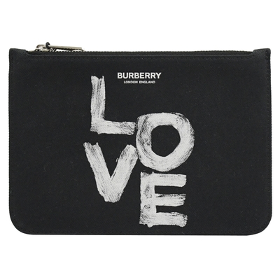 BURBERRY 簡約大LOGO LOVE款帆布手拿包/收納包(黑)