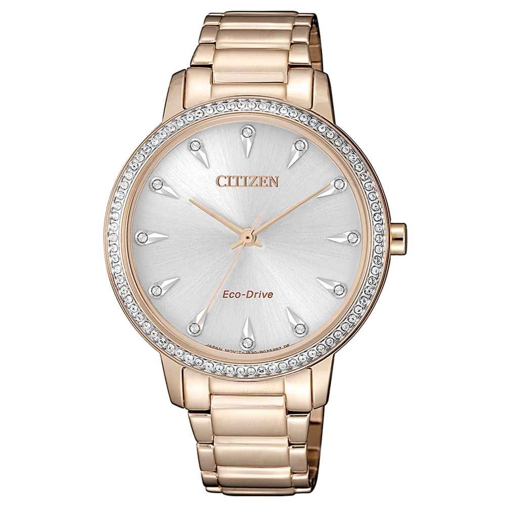 CITIZEN LADY S光動能閃耀晶緻腕錶-玫瑰金(FE7043-55A)/35mm