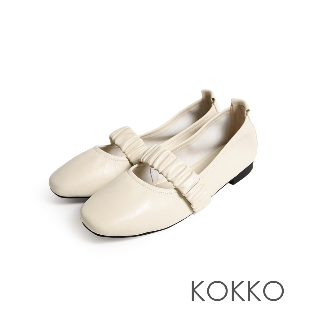 KOKKO柔軟手感綿羊皮芭蕾舞風加州鞋米白