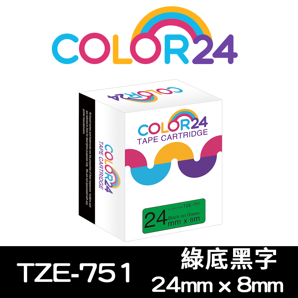 Color24 for Brother TZe-751 綠底黑字相容標籤帶(寬度24mm)