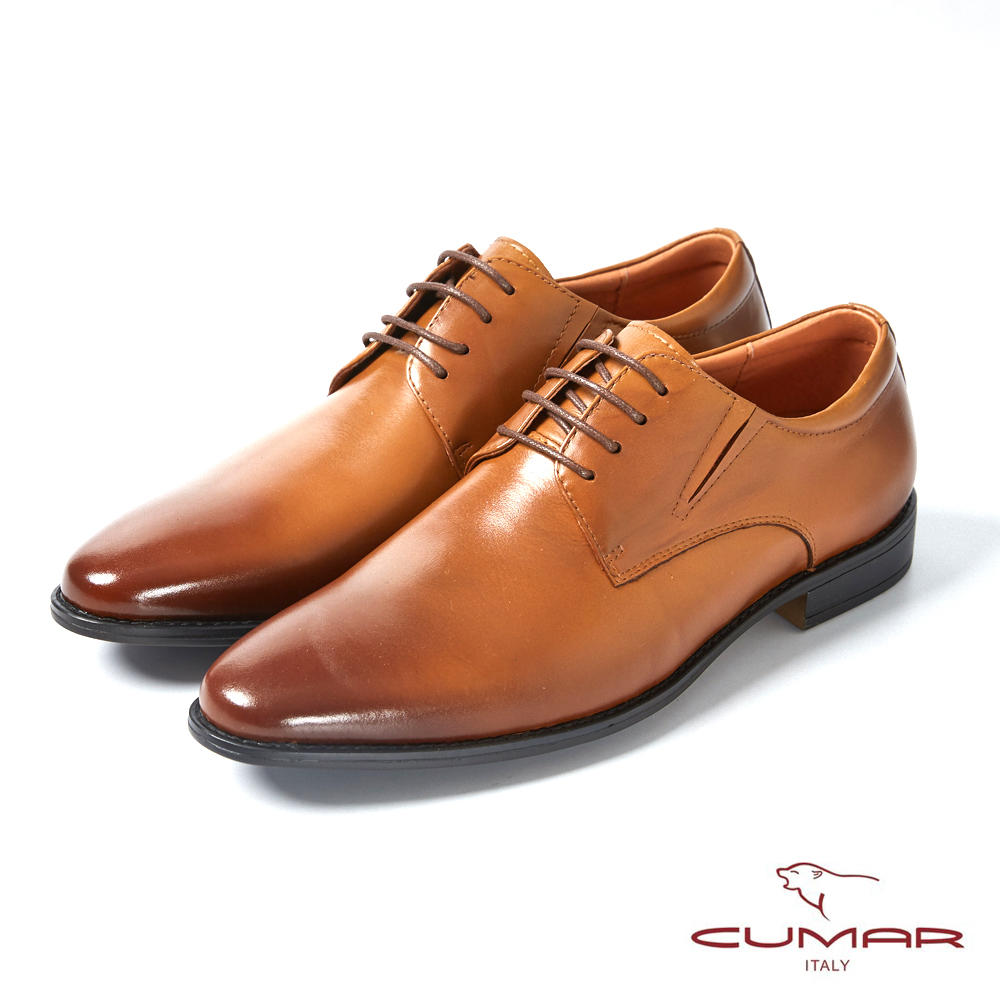 CUMAR舒適真皮 俐落簡約正式綁帶皮鞋-棕
