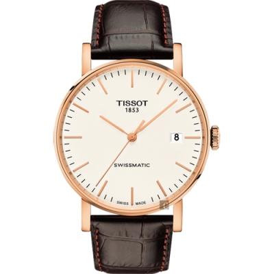 TISSOT 天梭 Everytime 魅時系列機械錶-玫瑰金框x咖啡/40mm