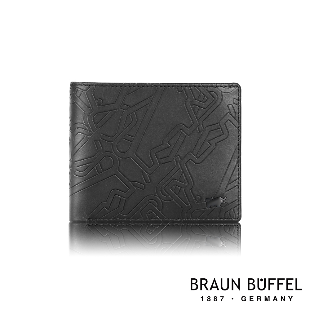 【BRAUN BUFFEL 德國小金牛】台灣總代理 尼爾-A 12卡中間翻透明窗短夾-黑色/BF377-317-BK