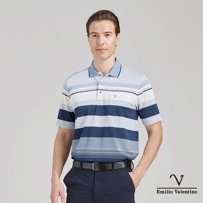 Emilio Valentino范倫鐵諾男裝吸濕涼感彈性短袖POLO衫_白/藍(15-4V8912)