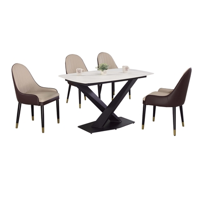 文創集 凱勞特4.7尺岩板餐桌科技布餐椅組合(一桌四椅組合)-140x80x78cm免組