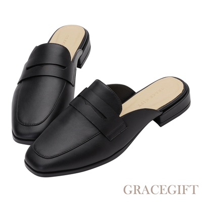 【Grace Gift】優雅便仕低跟穆勒鞋 黑