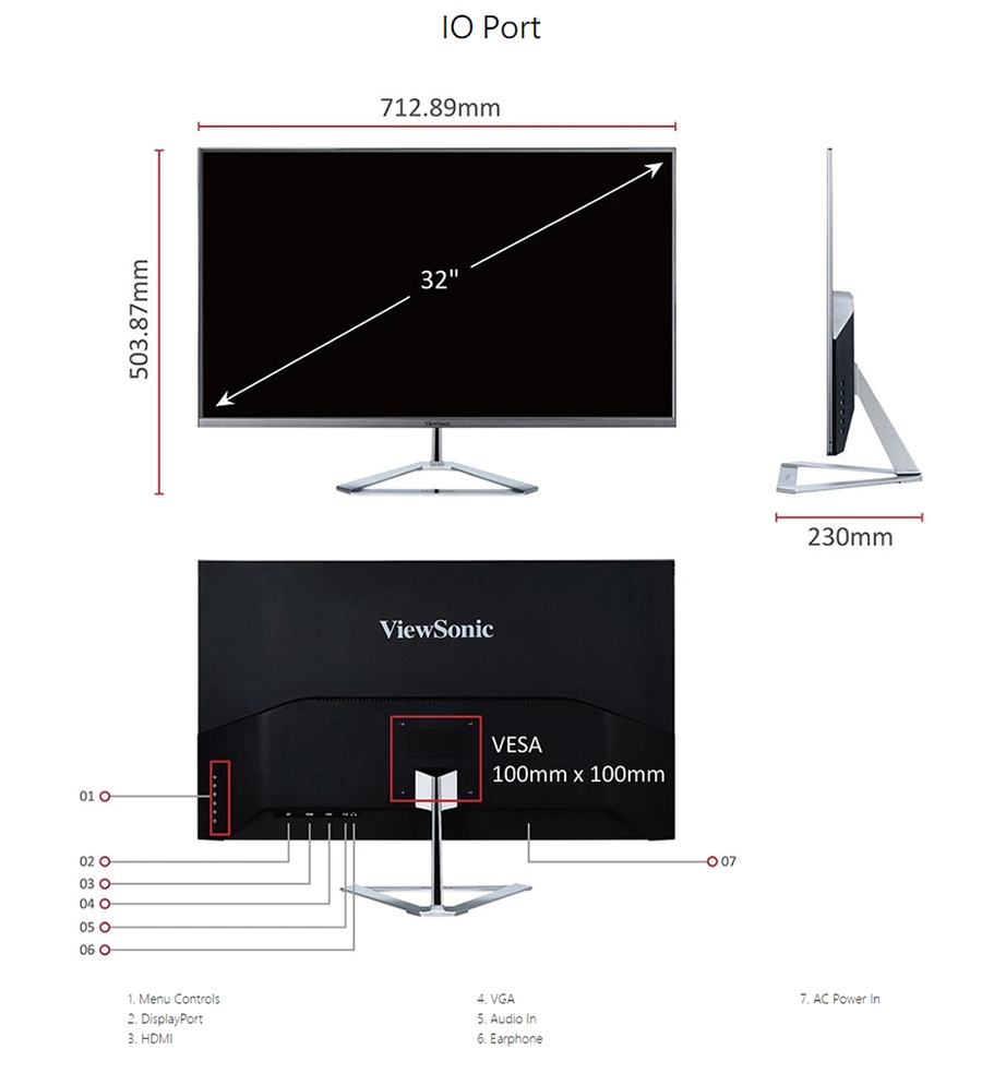 ViewSonic VX3276-MHD-3 32型IPS美型無邊框電腦螢幕內建雙喇叭支援HDR