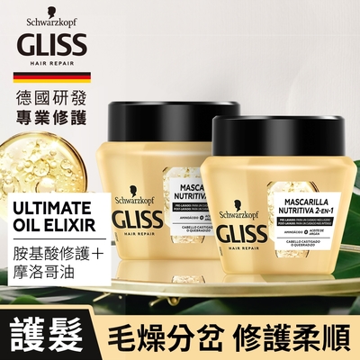 【Schwarzkopf 施華蔻】 Gliss 極致精油修護髮膜300ml_2入組