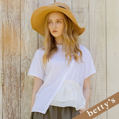 betty’s貝蒂思 下擺不對稱拼接短袖T-shirt(白色)