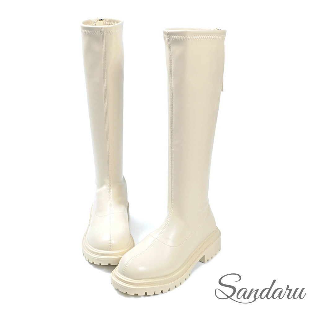 山打努SANDARU-長靴 極柔軟皮革顯瘦拉鍊厚底靴-米 product image 1