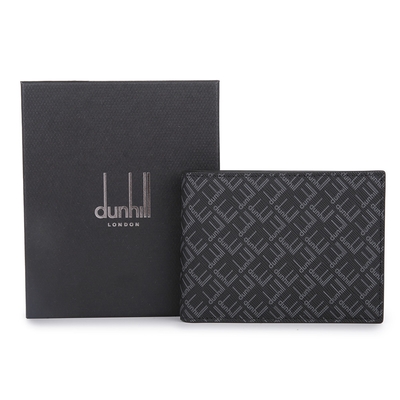 dunhill Signature滿版LOGO防刮皮革8卡格短夾-黑色