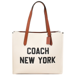 COACH 經典大LOGO簡約肩背托特包(白)