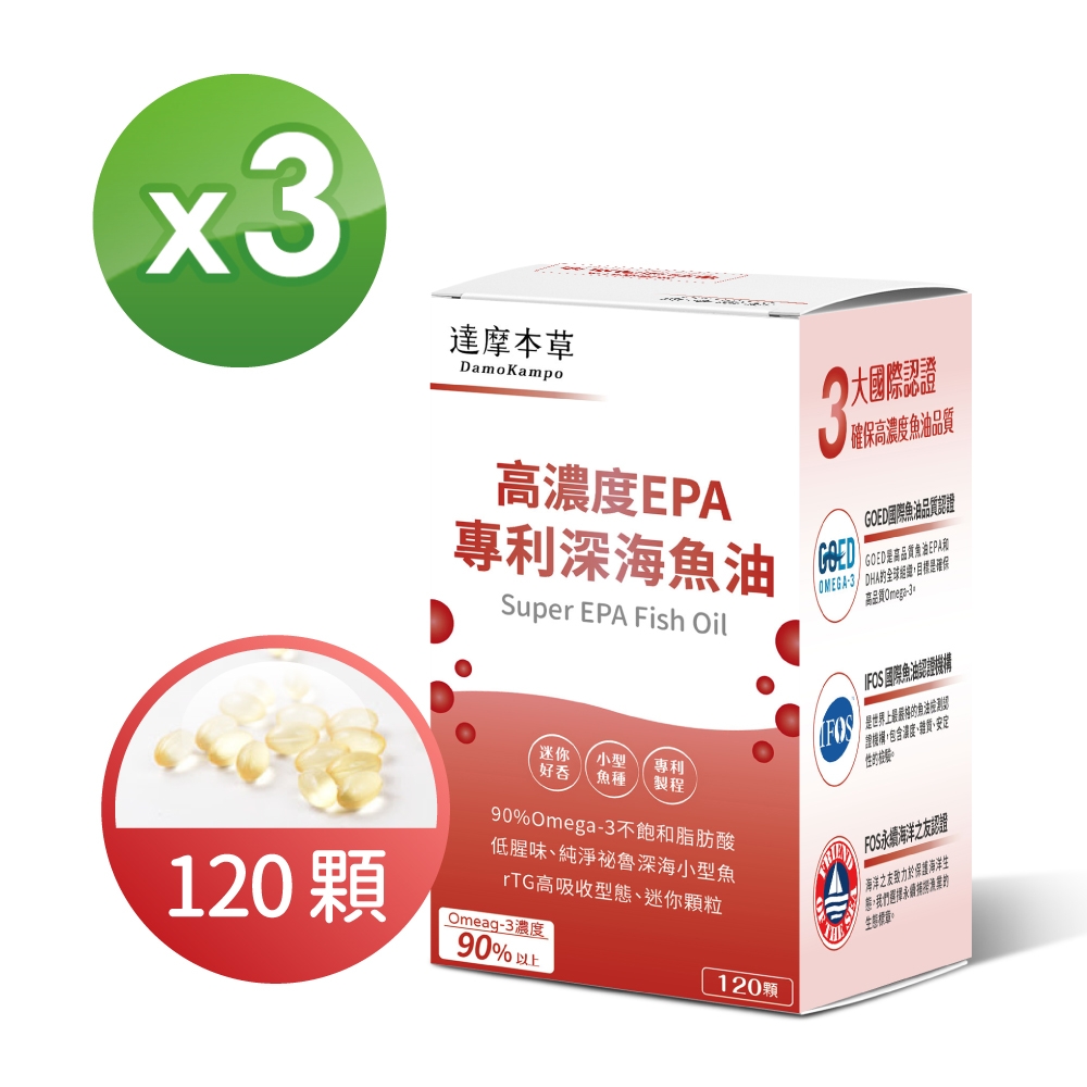 【達摩本草】高濃度EPA 專利深海魚油x3盒《80%EPA、90%Omega-3》