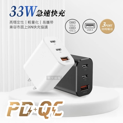 CITY 33W PD+QC多協議旅用3孔充電頭 急速充電器 安規認證 台灣製造