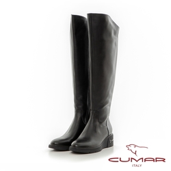 【CUMAR】楔型底歐系直筒過膝長靴-黑色