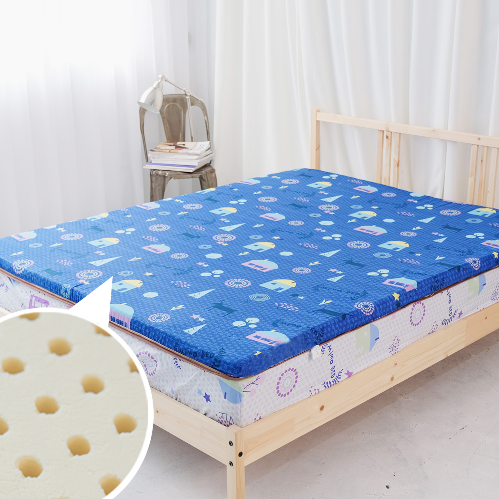 米夢家居- 夢想家園-冬夏兩用純棉+紙纖蓆面-馬來西亞進口乳膠床墊5公分厚-單人3尺-深夢藍