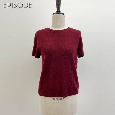 EPISODE - 簡約百搭柔軟羊絨混紡編織短袖針織衫125X53（酒紅）