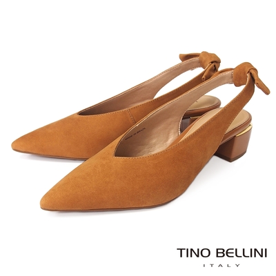 Tino Bellini 巴西進口蝴蝶結後拉帶牛皮尖頭跟鞋-棕