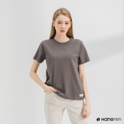 Hang Ten-女裝-環保纖維厚磅織標短袖T恤-灰咖色