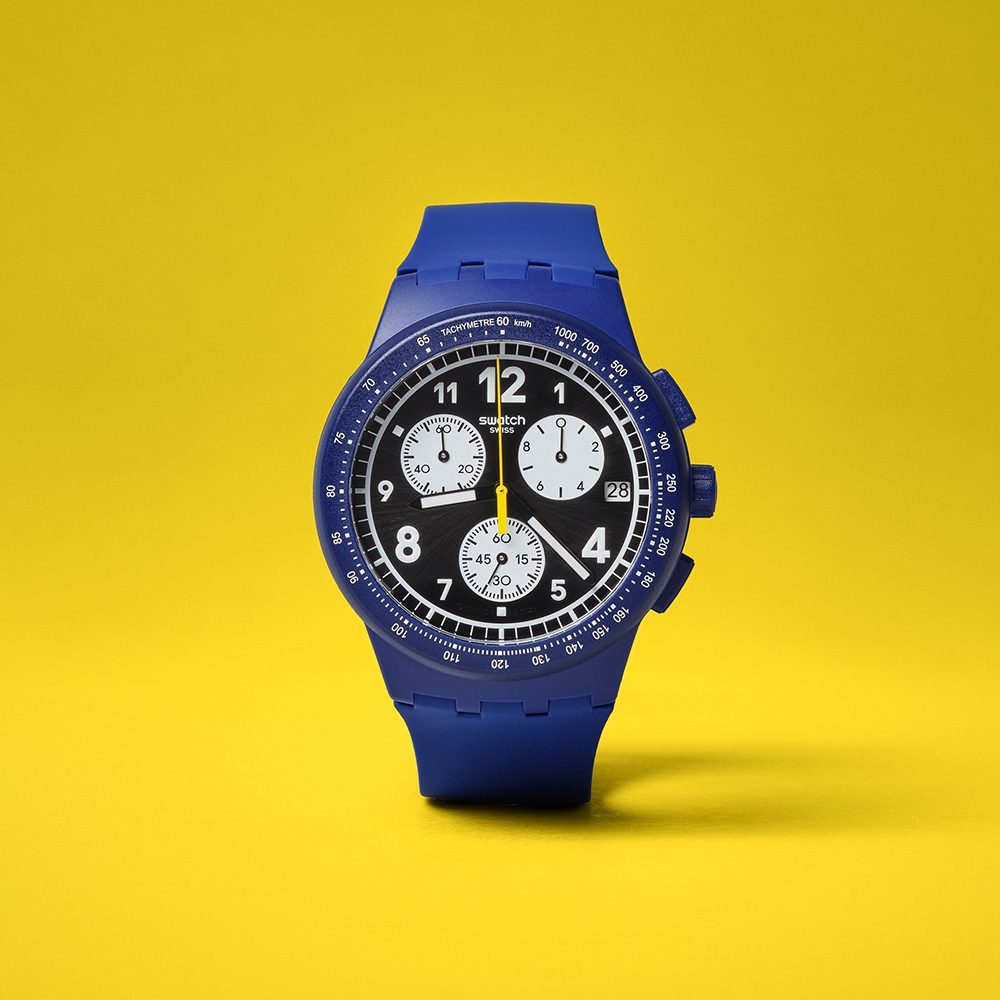 Swatch Chrono 原創系列手錶NOTHING BASIC ABOUT BLUE 三眼計時運動錶