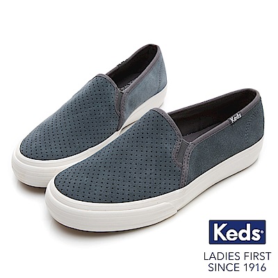 Keds 麂皮沖孔休閒便鞋-灰藍