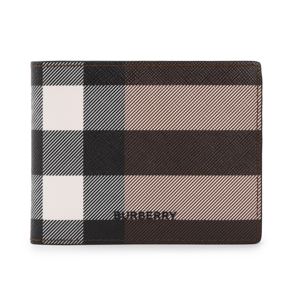 BURBERRY 經典格紋環保帆布ID窗夾對折短夾-暗樺木棕色