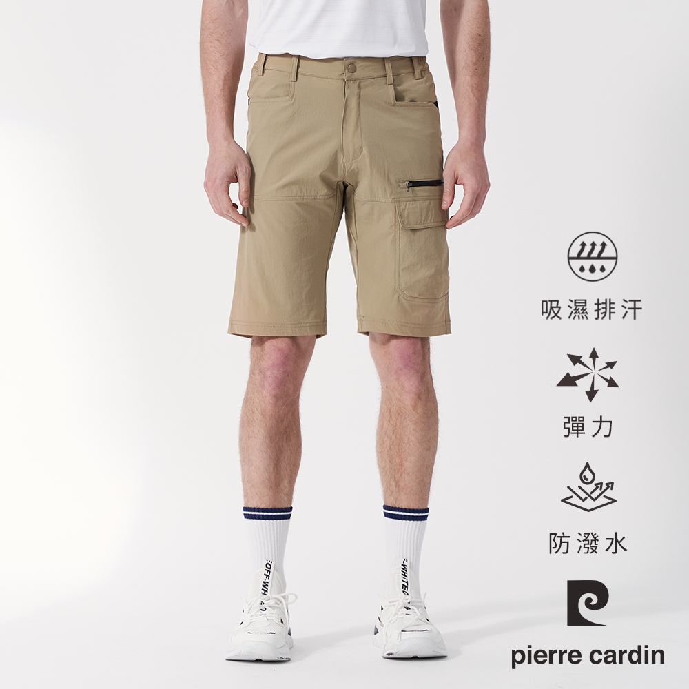 Pierre Cardin皮爾卡登 男款 機能彈力涼爽速乾多口袋工裝休閒短褲(四色任選) (卡其色系)