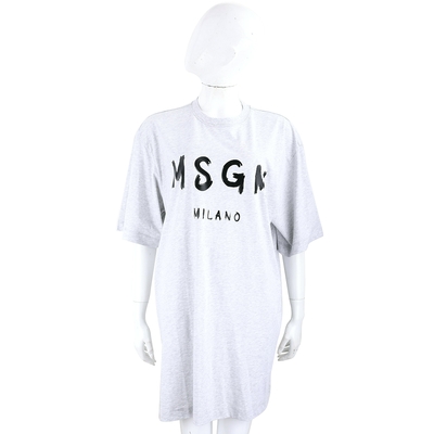 MSGM 塗鴉黑字母灰色短袖長版TEE 洋裝