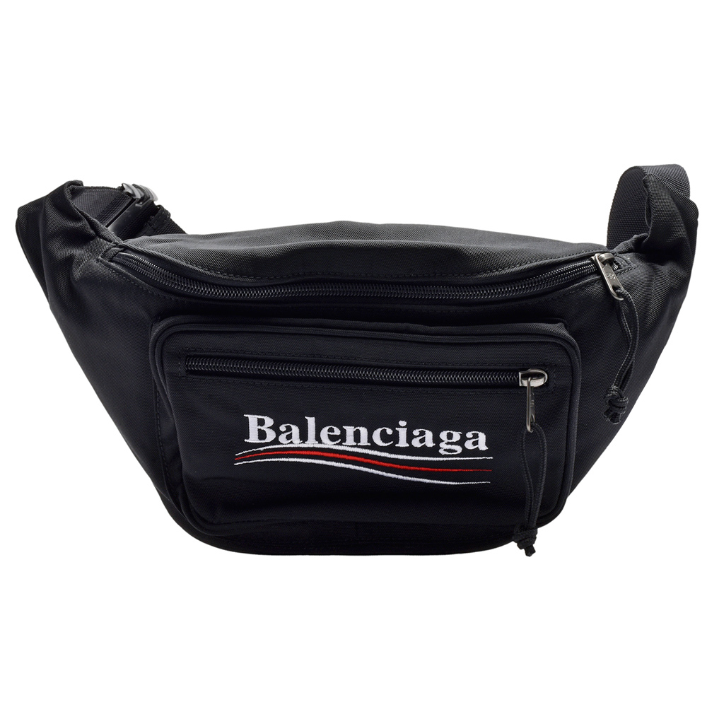 BALENCIAGA Explorer系列品牌字母白紅白流線尼龍布腰包/斜背包(黑)