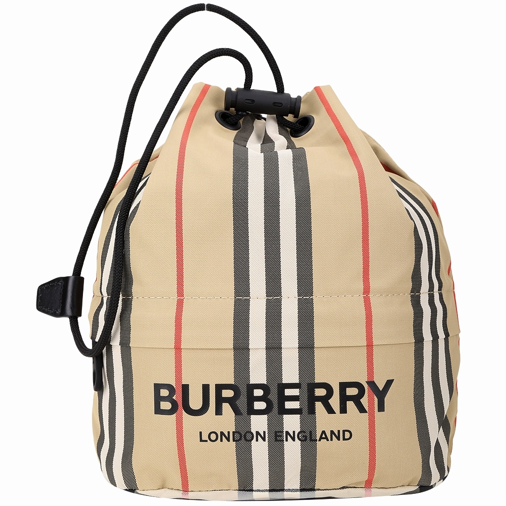 BURBERRY ECONYL 徽標印花條紋尼龍束口萬用袋(典藏米)