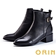 ORIN 經典皮帶釦環真皮粗跟短靴 黑色 product thumbnail 1