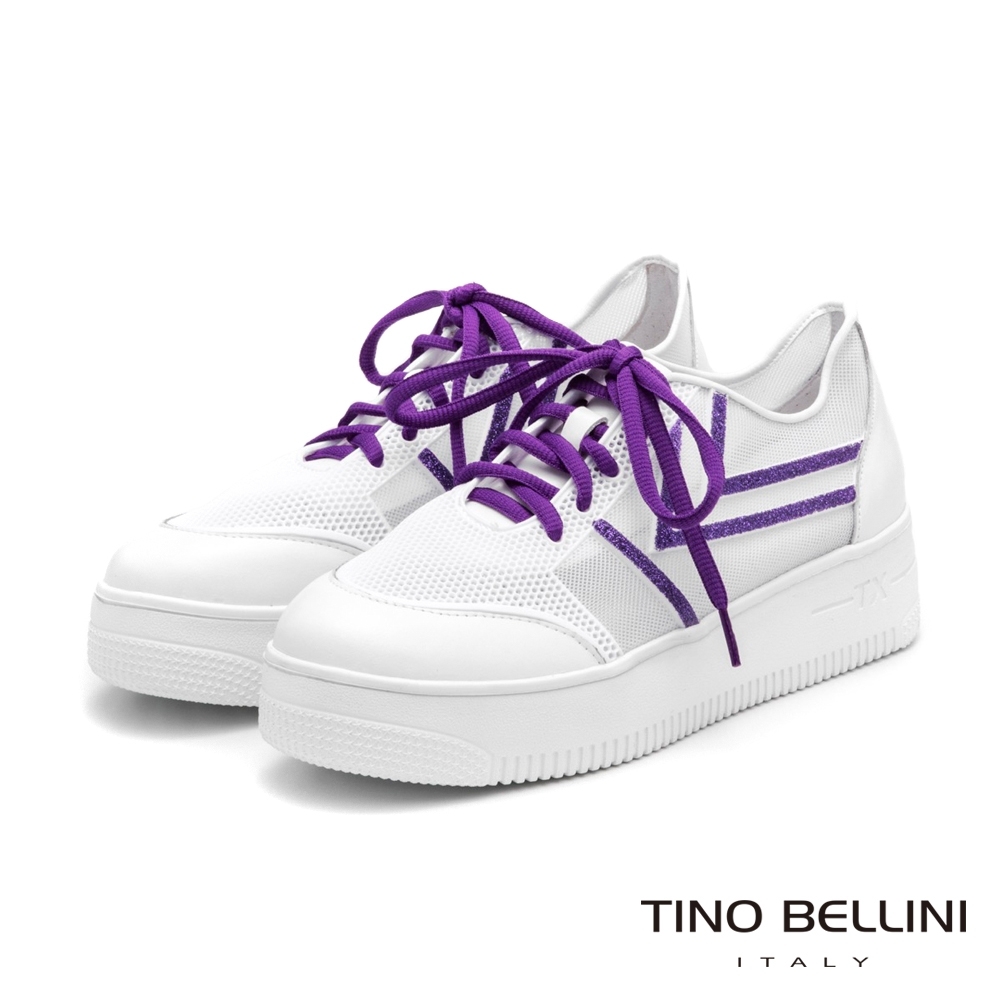 Tino Bellini活力耀眼透膚厚底綁帶休閒鞋_紫