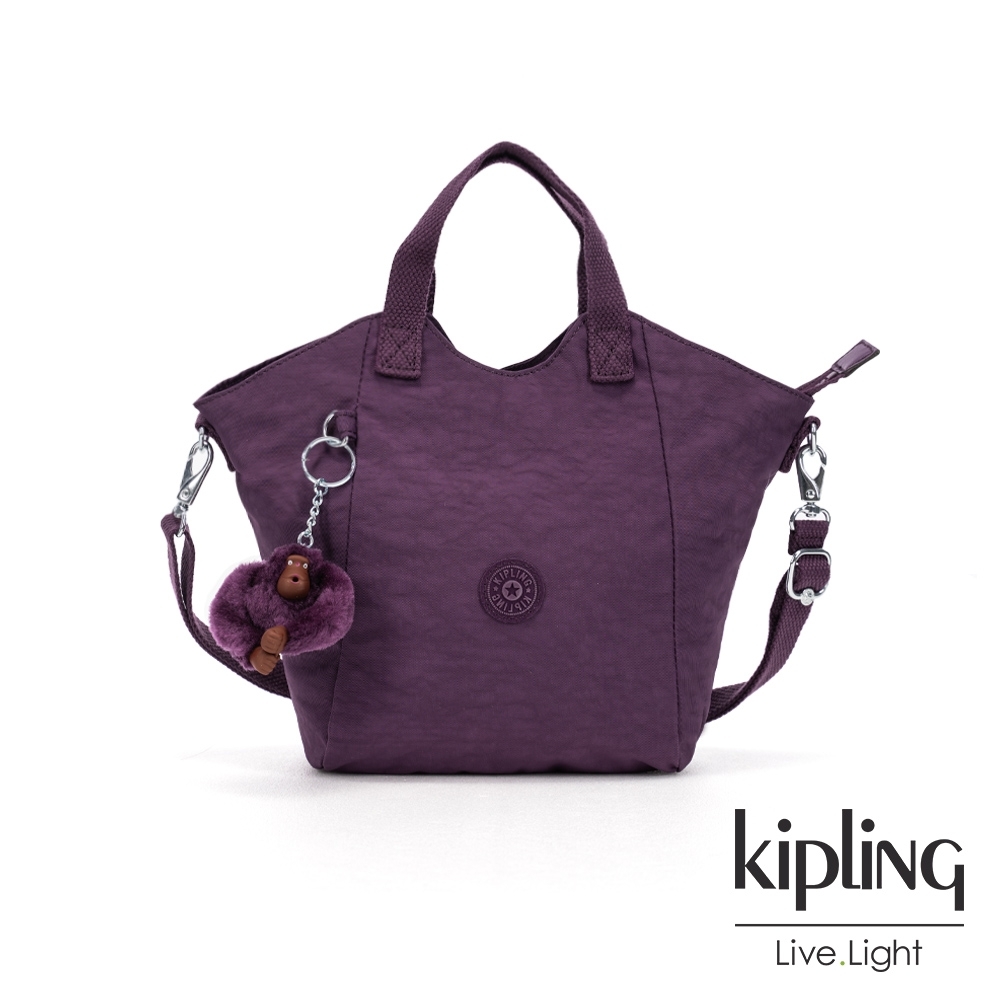 Kipling 低調奢華深紫色輕盈手提斜背包-NORI