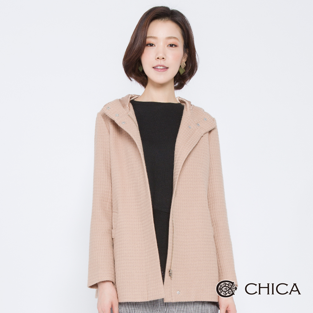 CHICA 經典優雅細格織紋羊毛外套(2色)