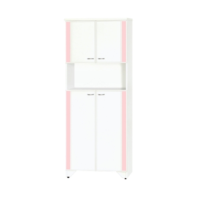 Birdie南亞塑鋼-2.4尺直飾造型二開門中開放防水塑鋼高鞋櫃(白色+粉紅色)-73x36.5x182cm