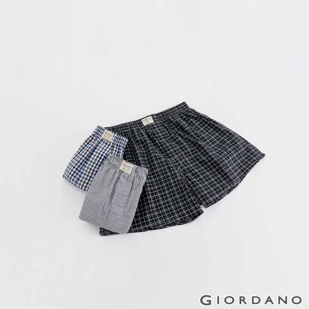 GIORDANO  男裝純棉寬鬆平底四角褲(三件裝) - 12 灰色