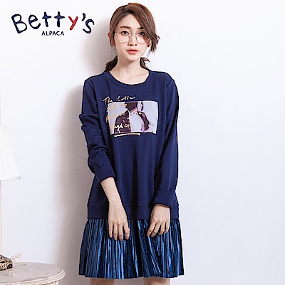 betty’s貝蒂思　下擺拼接質感絨毛百褶洋裝(深藍)