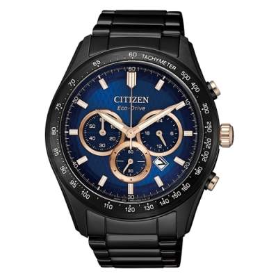 CITIZEN 光動能撼動世界計時手錶-黑X藍(CA4458-88L)/43mm