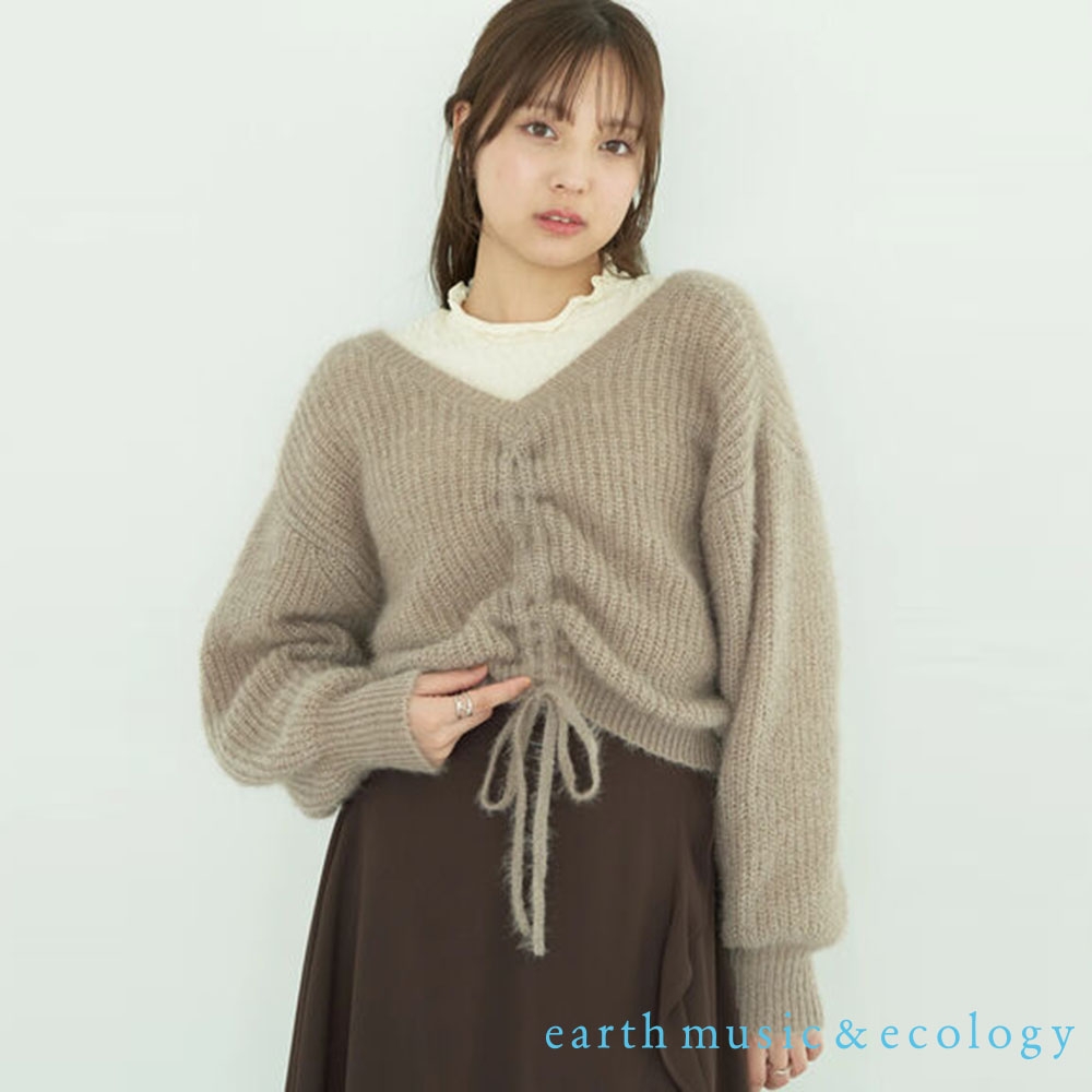 earth music   2WAY前後穿抽繩設計短版針織罩衫