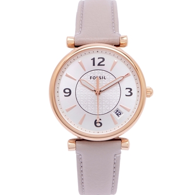 FOSSIL 甜美風格款皮革材質錶帶手錶(ES5161)-銀色面x鉛灰色系/34mm