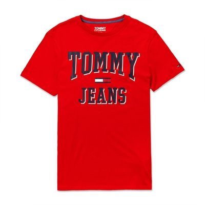 TOMMY 經典印刷文字Logo圖案短袖T恤-紅色