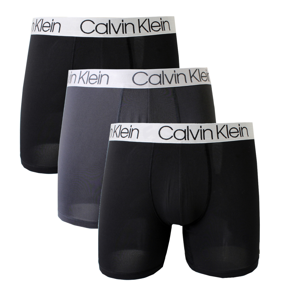 Calvin Klein MICROFIBER 超細纖維彈性男四角內褲-黑灰色系三入組