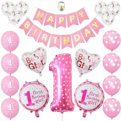 WIDE VIEW 粉色愛心週歲生日派對氣球套組(BL-10)