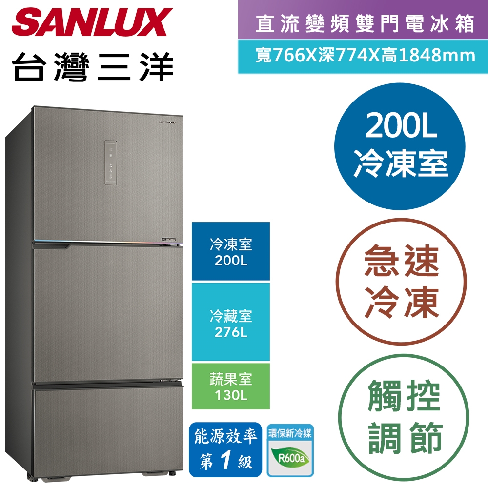 SANLUX台灣三洋606L 大冷凍庫變頻三門電冰箱SR-V610C