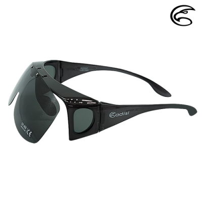 ADISI 掀蓋式偏光太陽眼鏡 AS20047 / 透明亮黑框(黑灰片)