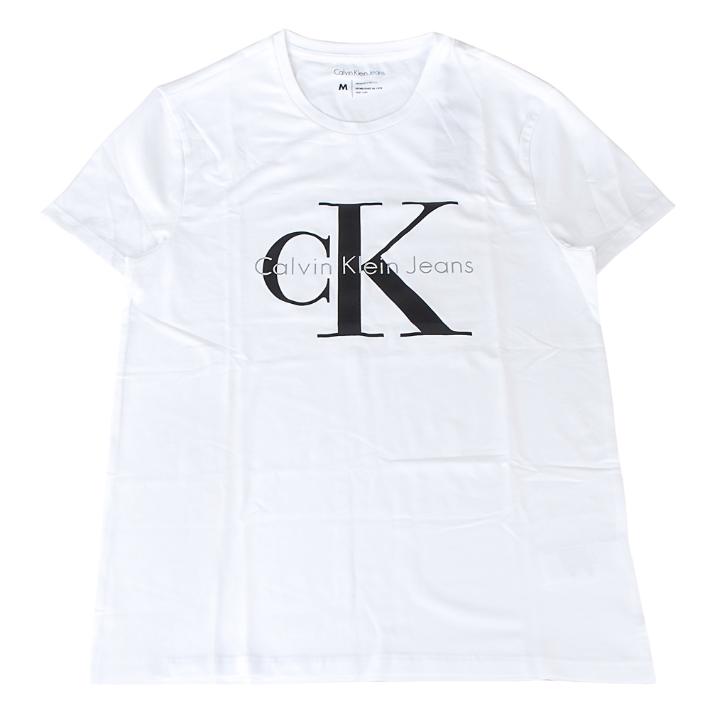 CK Calvin Klein 經典LOGO交叉黑色小C大K造型短袖T恤(白)